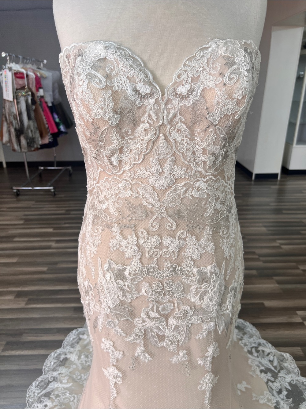 Watters Strapless Lace Mermaid Wedding Dress in Oatmeal and Ivory - Picture 2 of 4